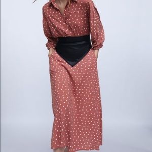 NWT ZARA polka dot Midi Dress - sz S pink cream